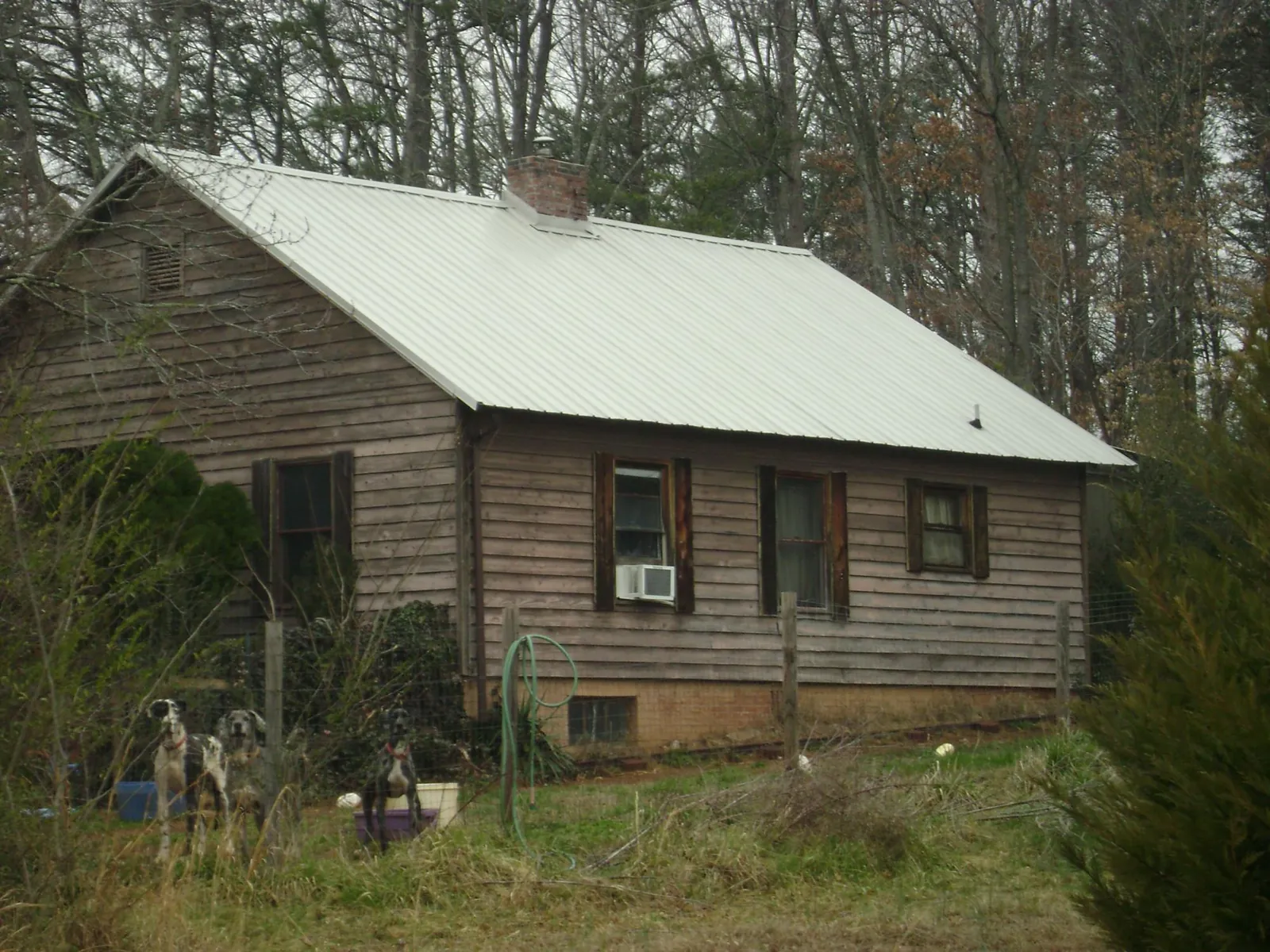 White metal roof on an old wood sided farmhouse, from a Asphalt Shingle Roof Repair job in Boyds